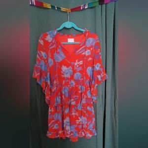 Sugarlips Maize Floral Amorcito Bell Sleeve Mini Dress Size XS